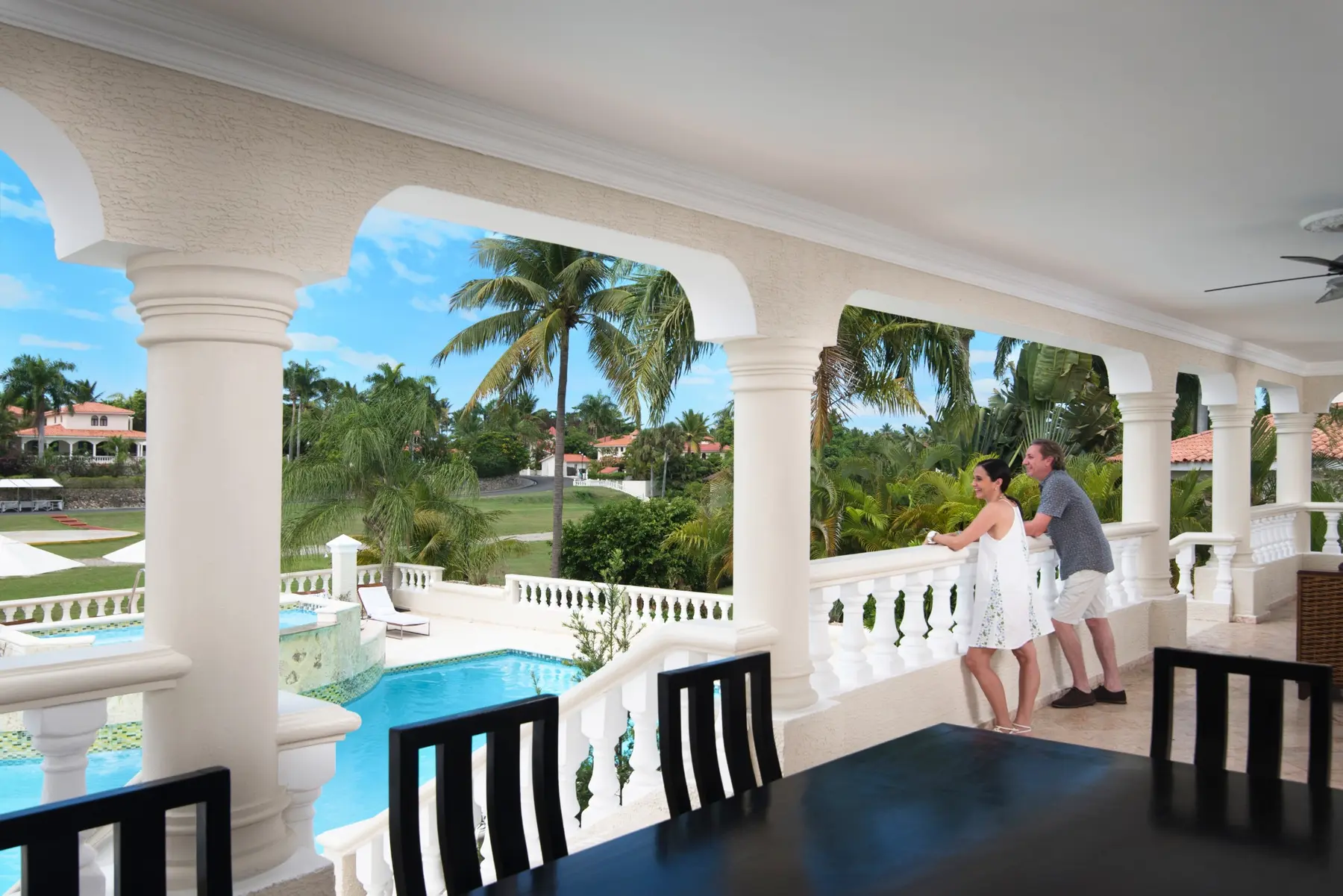 Covered Crown Villa terrace overlooking the private pool